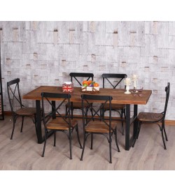 Bộ bàn ăn mặt gỗ chân sắt BA11NTT