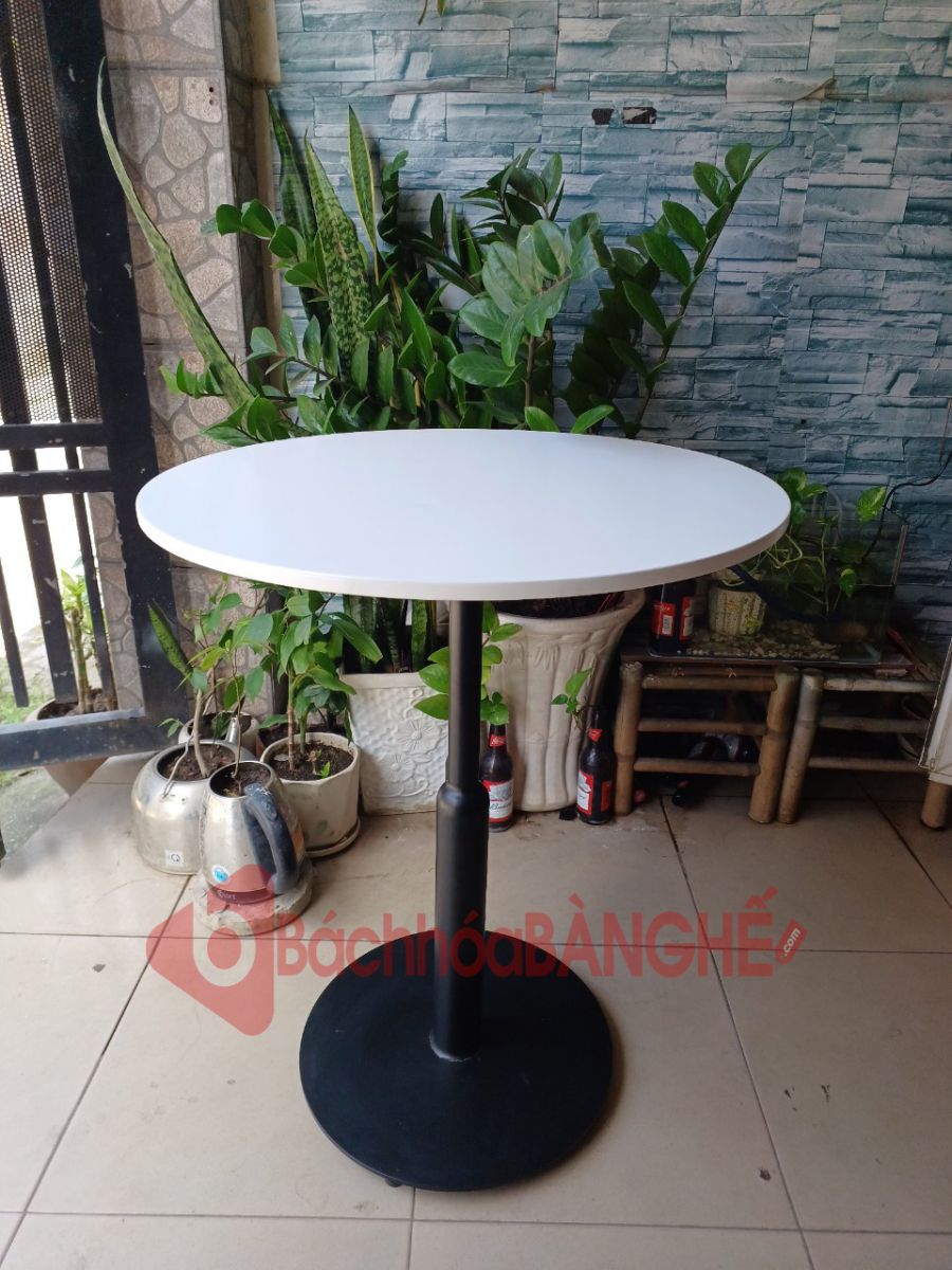 Bàn tròn cafe chân sắt decor mặt gỗ MDF màu trắng BS61